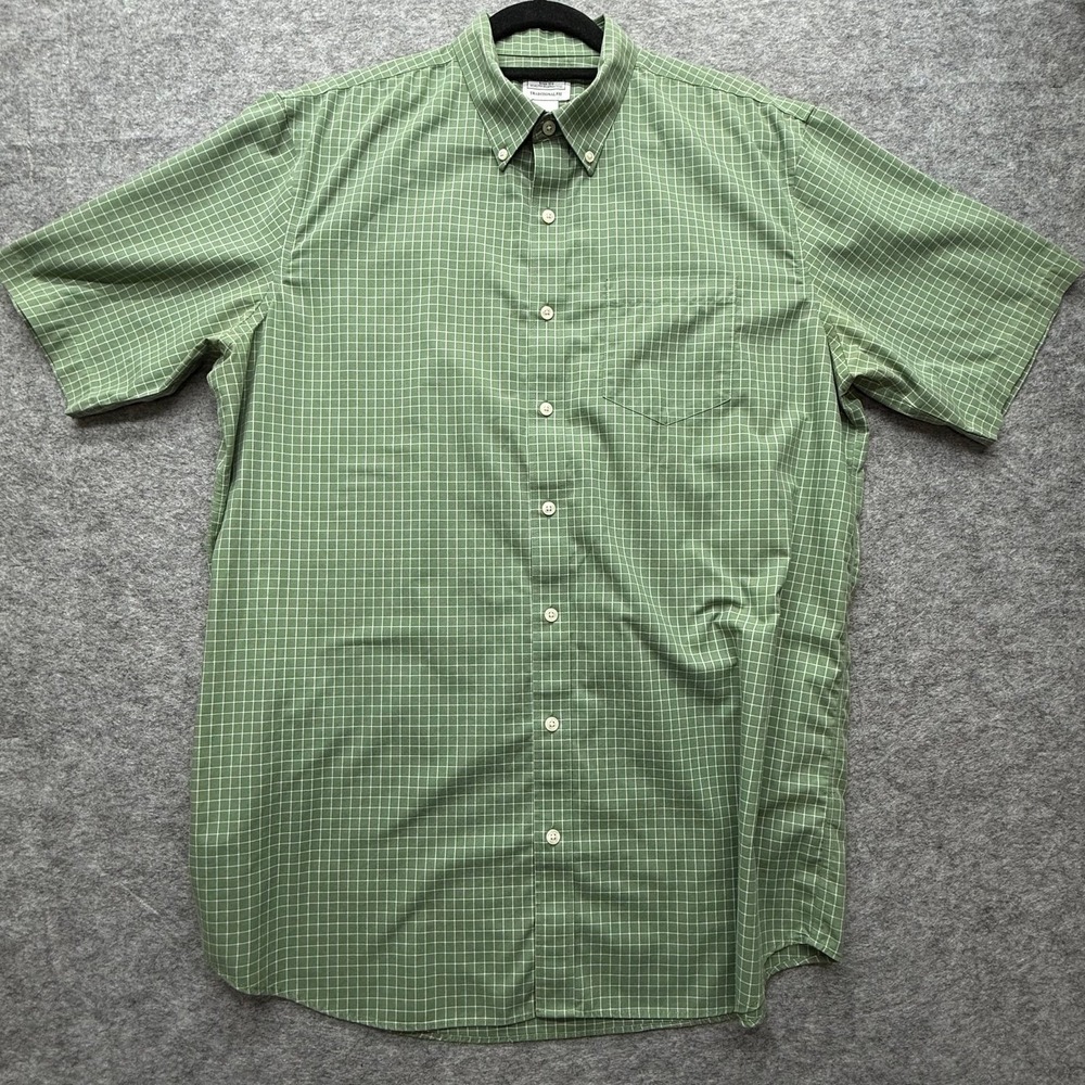 L.L.Bean Sport Shirt Men L-Tall Button Front Cotton Green Plaid